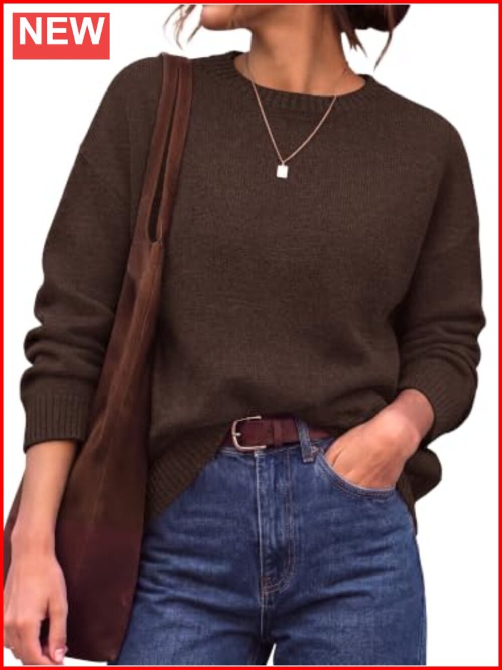 Oversized Crewneck Sweater Women Fall Long Sleeve Knit Pullover Drop Shoulder